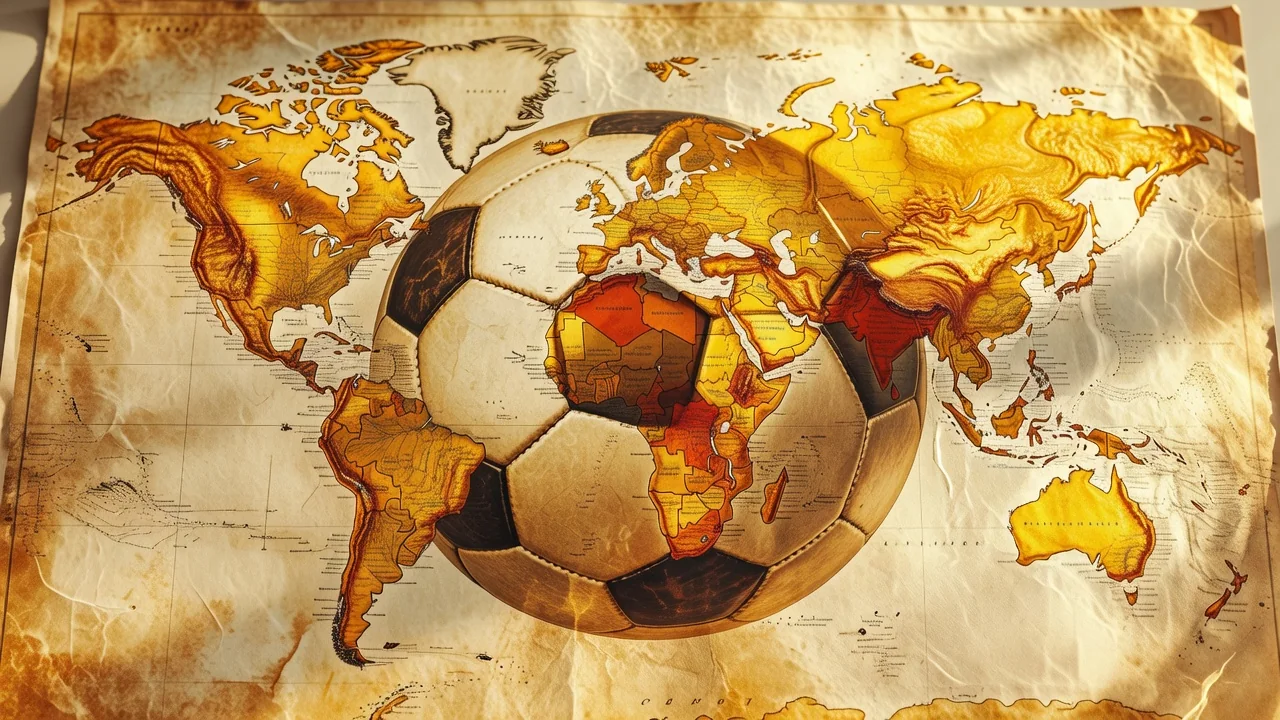 Bola antiga de couro ao lado de uma moeda de arbitragem clássica sobre grama clara